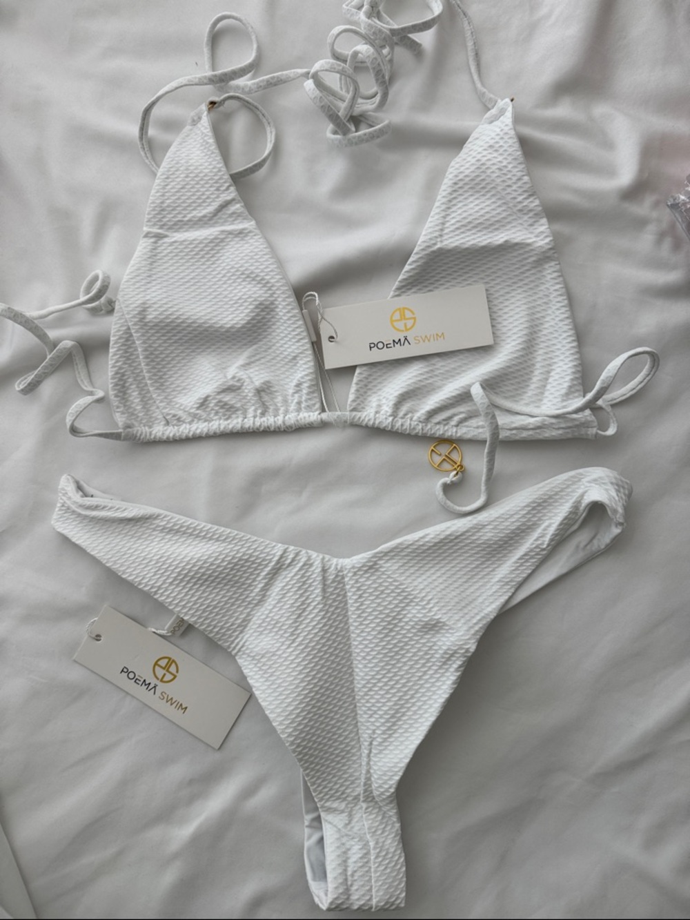 Poema White Textured Triangle Bikini